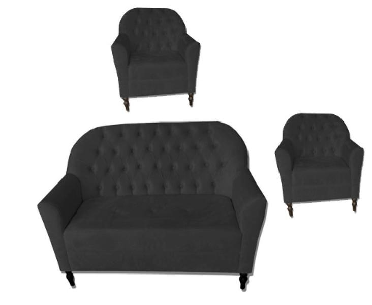 Imagem de Kit 2 Poltrona + Namoradeira Decorativa Para Sala Recepção Consultorio Suede Preto -ANCHAR ESTOFADOS