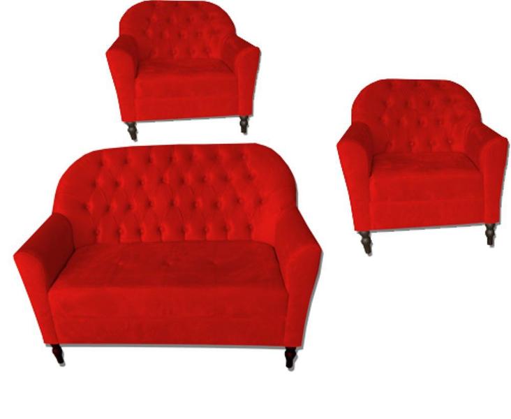 Imagem de Kit 2 Poltrona + Namoradeira Decorativa Para Sala Recepção Consultorio Suede Vermelho -ANCHAR ESTOFADOS