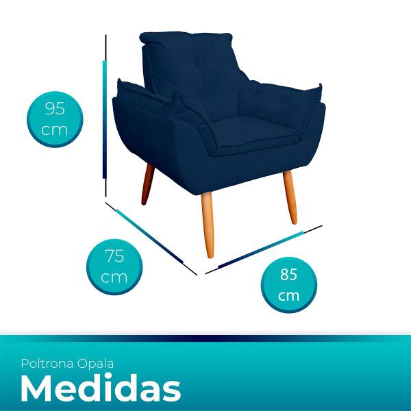 Imagem de Kit 2 Poltrona Opala com Puff Opala para Sala e Quarto Suede Azul - Jylcrom