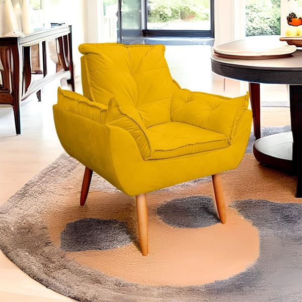 Imagem de Kit 2 Poltrona Opala para Sala e Quarto Suede Amarelo- Jylcrom