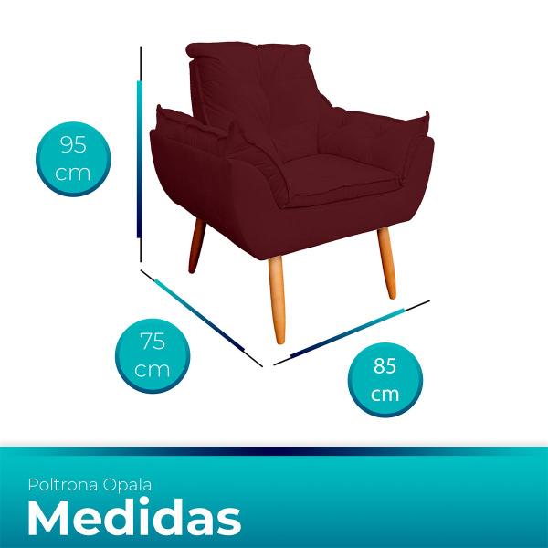 Imagem de Kit 2 Poltrona Opala para Sala e Quarto Suede Bordo- LH Decor