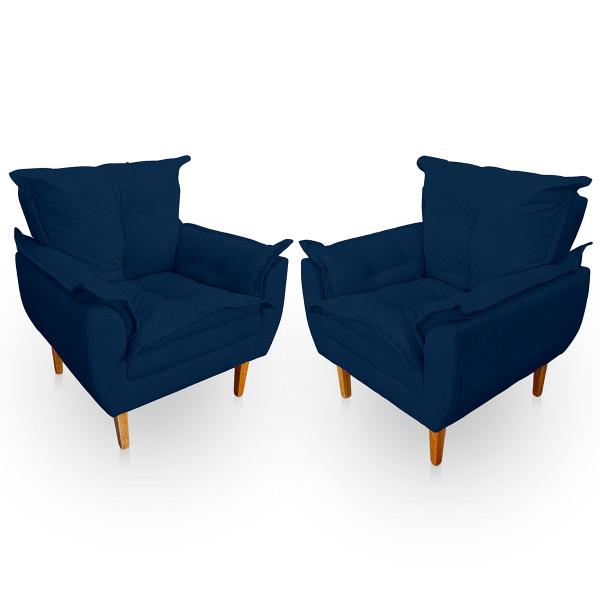 Imagem de Kit 2 Poltrona Opala Premium para Sala e Quarto Suede Azul- LH Decor