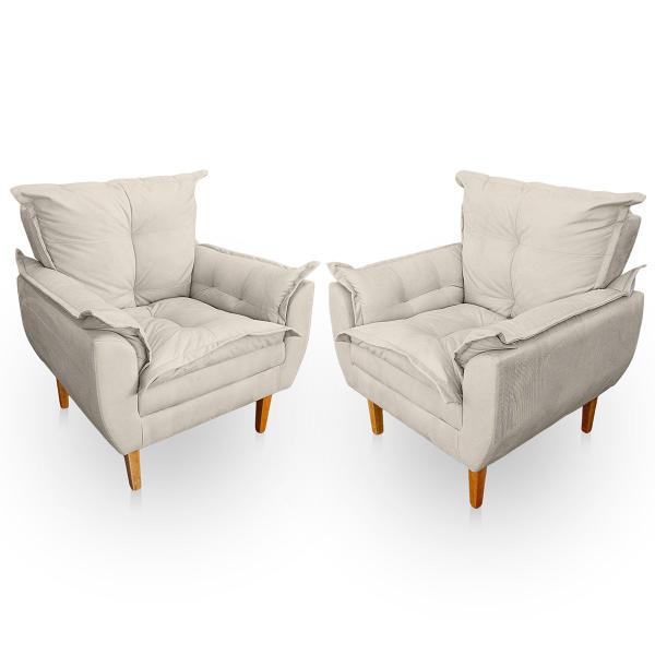 Imagem de Kit 2 Poltrona Opala Premium para Sala e Quarto Suede Bege- LH Decor