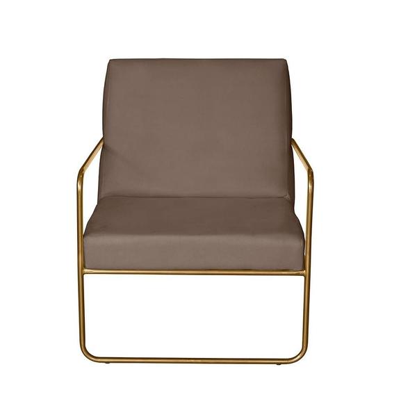 Imagem de KIT 2 Poltrona para Descanso Iza Base de Ferro Dourado Jardim Varanda Suede Cappuccino - Móveis Mafer