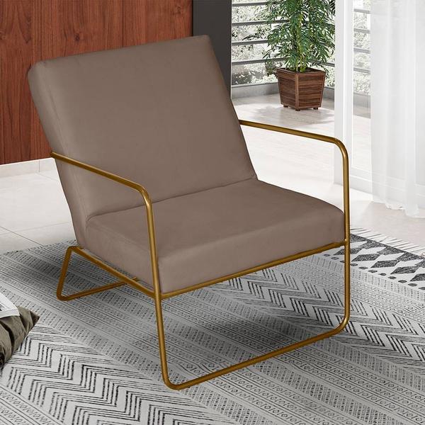 Imagem de KIT 2 Poltrona para Descanso Iza Base de Ferro Dourado Jardim Varanda Suede Cappuccino - Móveis Mafer