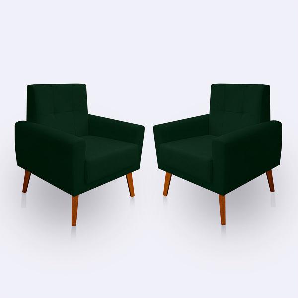 Imagem de Kit 2 Poltrona para Sala confortável e Reforçada Isis Suede Verde - LH Decor