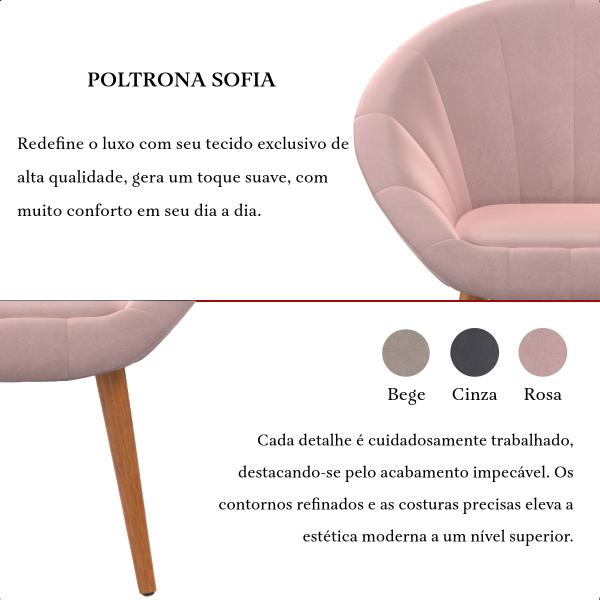 Imagem de Kit 2 Poltrona Sala Decorativa Sofia Veludo Cinza Pés Palito Castanho