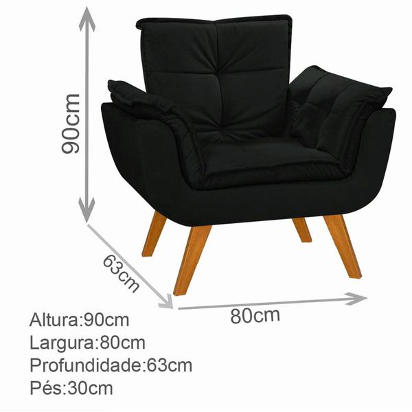 Imagem de Kit 2 Poltrona Suede Preto Cadeira Decorativa Opala Sala Recepção Pés Imbuia - Bela Decor