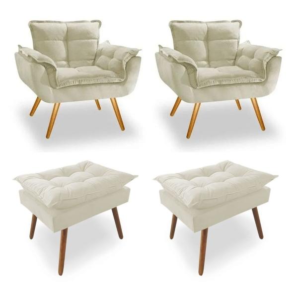 Imagem de Kit 2 Poltronas + 2 Puff Decorativa Opala Platinum Decor Nude