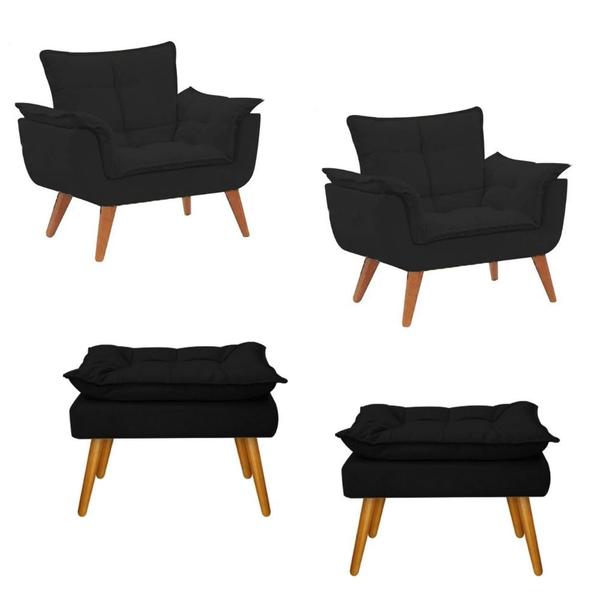 Imagem de Kit 2 Poltronas + 2 Puff Decorativa Opala Platinum Decor Preto