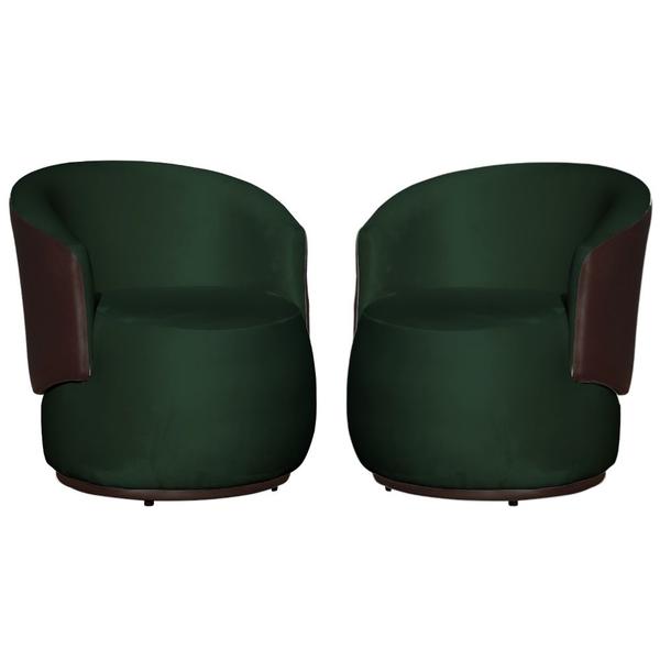 Imagem de Kit 2 Poltronas Aisha Organica Veludo Verde Com Composê em Corano Marrom - MB DECOR