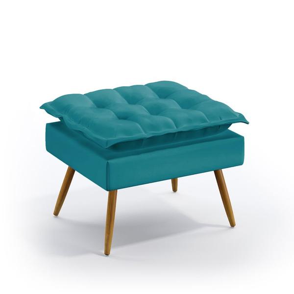 Imagem de Kit 2 Poltronas Almofadadas Beta com Puff Lunar Sued Azul Turquesa Aradecor