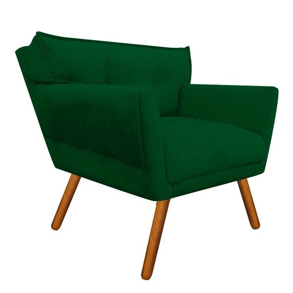 Imagem de Kit 2 Poltronas Anitta Suede Verde Pés Palito Castanho - D'Rossi