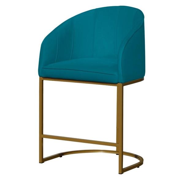 Imagem de Kit 2 Poltronas Banqueta Decorativa Base Metal Mia Suede Azul Turquesa - LM DECOR