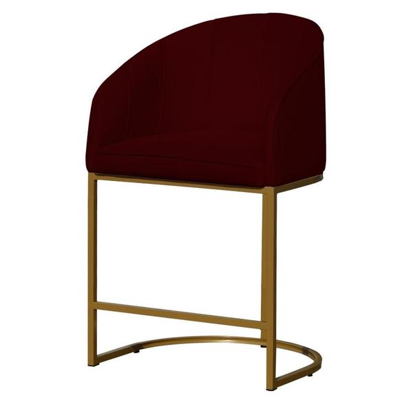 Imagem de Kit 2 Poltronas Banqueta Decorativa Base Metal Mia Suede Bordo - LM DECOR