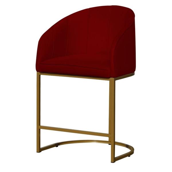 Imagem de Kit 2 Poltronas Banqueta Decorativa Base Metal Mia Suede Vermelho - LM DECOR