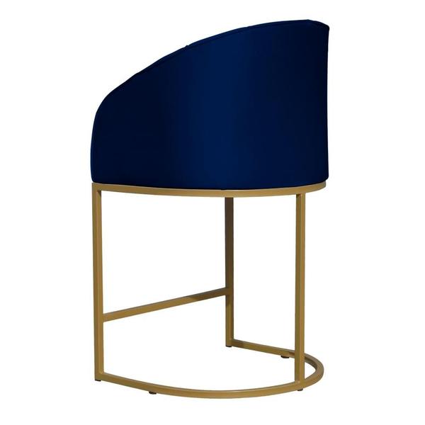 Imagem de Kit 2 Poltronas Banqueta Decorativa Base Metal Mia Veludo Azul Marinho - LM DECOR