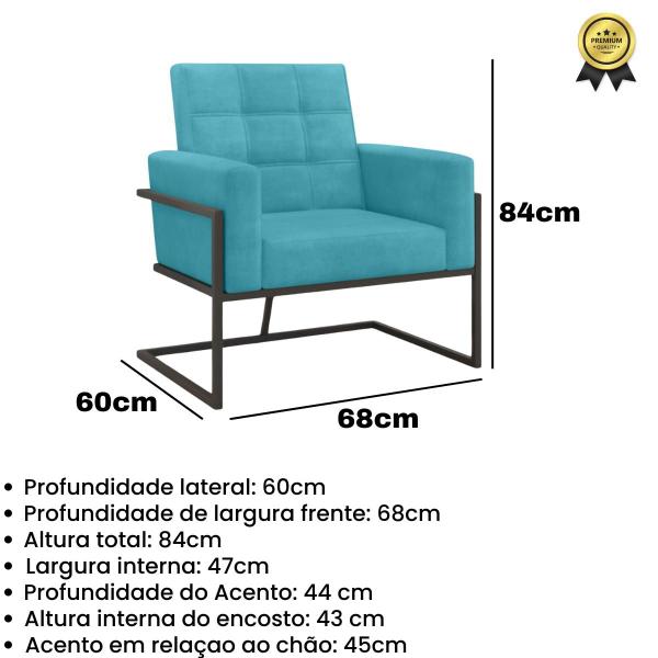 Imagem de kit 2 Poltronas Base de metal para Decorativa Cadeira Estofada Resistente Escritório Recepção Sala de Estar Manicure