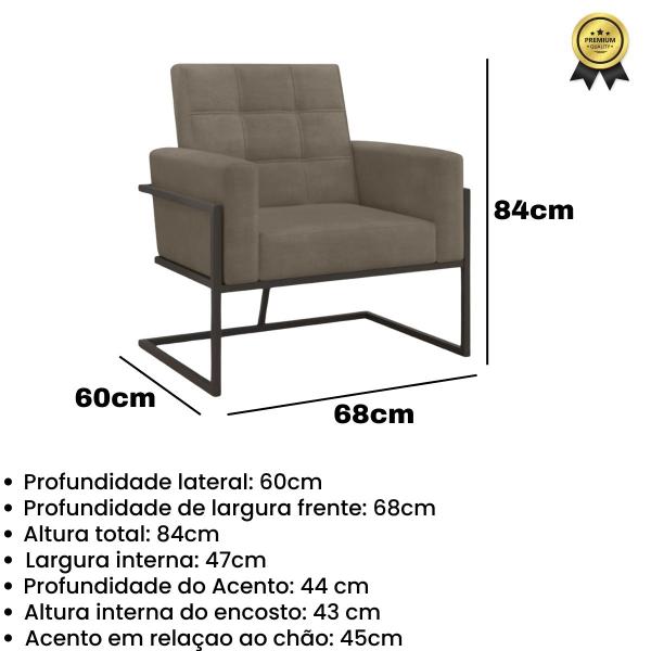 Imagem de kit 2 Poltronas Base de metal para Decorativa Cadeira Estofada Resistente Escritório Recepção Sala de Estar Manicure