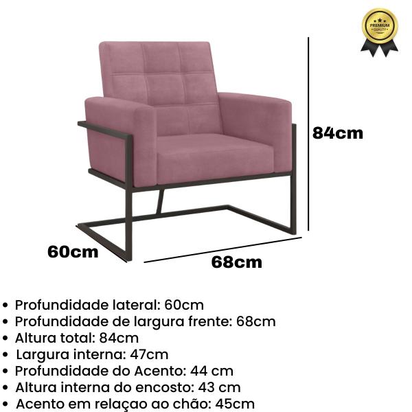 Imagem de kit 2 Poltronas Base de metal para Manicure Decorativa Sala de Estar Cadeira Estofada Resistente Escritório Recepção