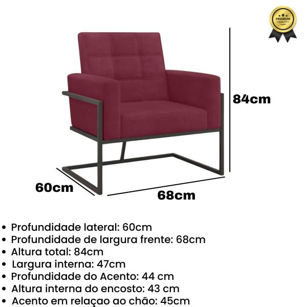 Imagem de kit 2 Poltronas Base de metal para Sala de Estar Decorativa Cadeira Estofada Resistente Escritório Recepção Manicure