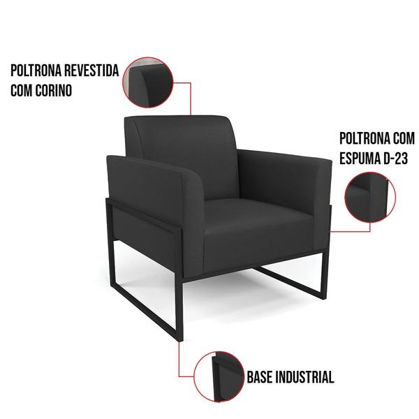 Imagem de Kit 2 Poltronas Base Industrial Alta Preto Marisa material sintético Preto D03 - D'Rossi