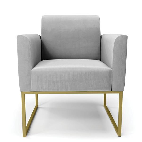 Imagem de Kit 2 Poltronas Base Industrial Dourado Marisa Suede Cinza D03 - D'Rossi