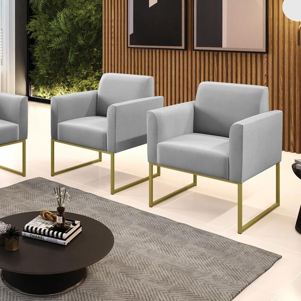 Imagem de Kit 2 Poltronas Base Industrial Dourado Marisa Suede Cinza D03 - D'Rossi