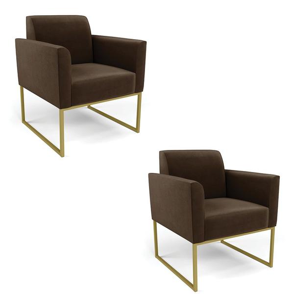 Imagem de Kit 2 Poltronas Base Industrial Dourado Marisa Suede D03 - D'Rossi