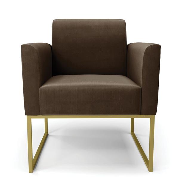 Imagem de Kit 2 Poltronas Base Industrial Dourado Marisa Suede Marrom D03 - D'Rossi