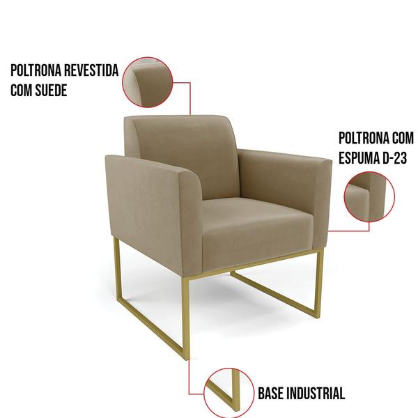 Imagem de Kit 2 Poltronas Base Industrial Dourado Marisa Suede Marrom Rato D03 - D'Rossi