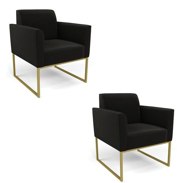 Imagem de Kit 2 Poltronas Base Industrial Dourado Marisa Suede Preto D03 - D'Rossi