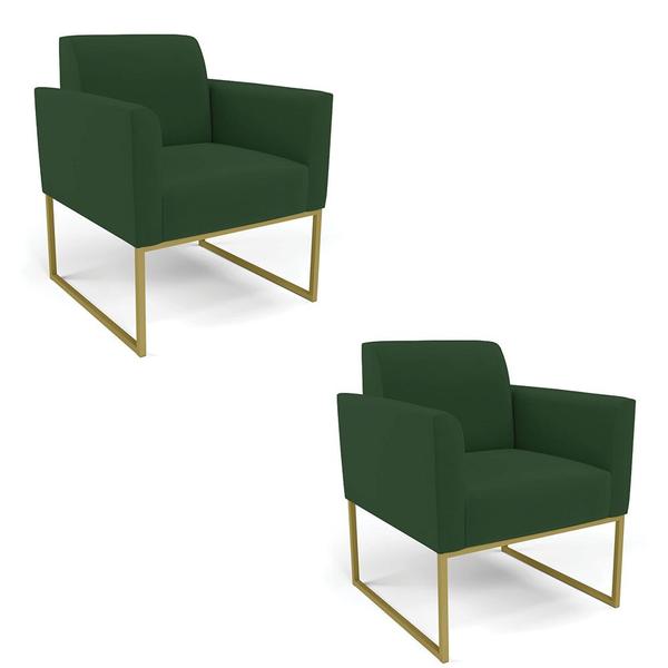 Imagem de Kit 2 Poltronas Base Industrial Dourado Marisa Veludo Verde D03 - D'Rossi