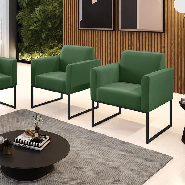 Imagem de Kit 2 Poltronas Base Industrial Preto Marisa Suede Verde D03 - D'Rossi