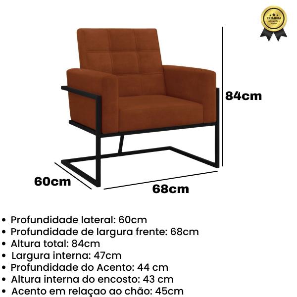 Imagem de kit 2 Poltronas Base reforçada de metal para Decorativa Cadeira Estofada Resistente Escritório Recepção Manicure Sala de Estar