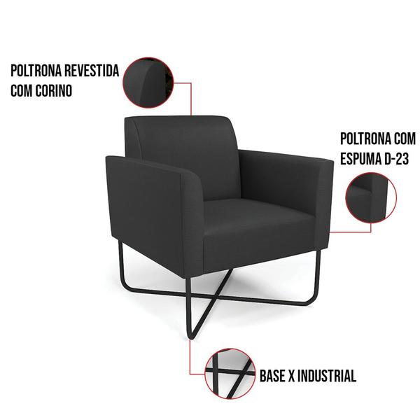 Kit 2 Poltronas Base X Industrial Preto Marisa material sintético D03 - D'Rossi Imagem de Kit 2 Poltronas Base X Industrial Preto Marisa material sintético D03 - D'Rossi