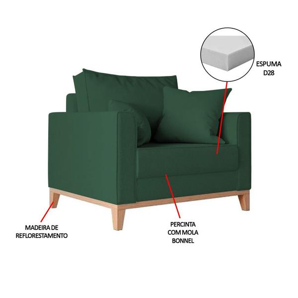 Imagem de Kit 2 Poltronas Beny Amamentação com 2 Almofadas Base em Madeira Maciça Tecido Veludo Verde 