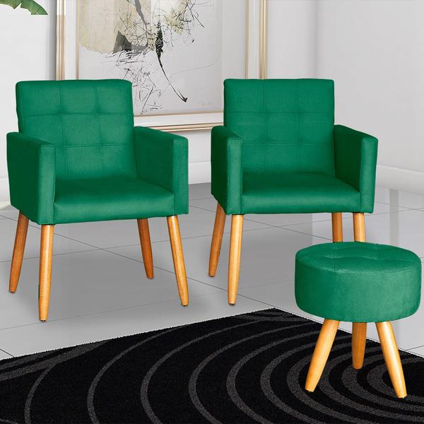 Imagem de Kit 2 Poltronas cadeira com Puff decorativa para Sala de Estar Recepção Manicure Escritório pés palito resistente