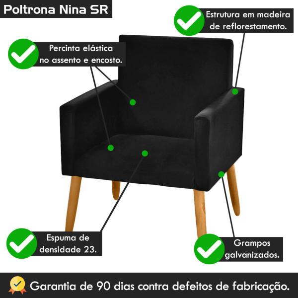 Imagem de kit 2 Poltronas Cadeira Decorativas Para Escritório Nina S/Rodape Pés Madeira Palito Tecido Sintético Preto