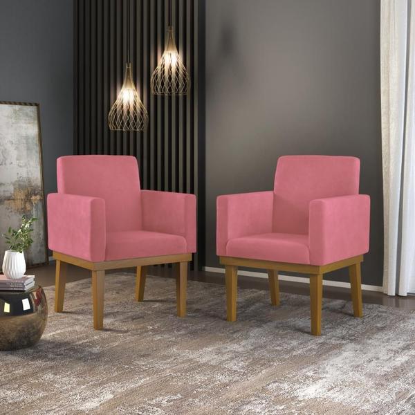 Imagem de Kit 2 Poltronas Cadeiras Decorativas Com Base Reforçada Rosa Desenho do tecido:Suede Rosa