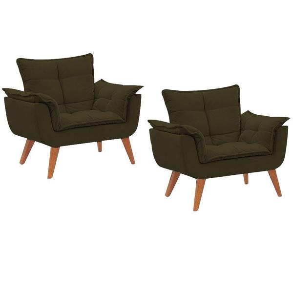 Imagem de Kit 2 Poltronas Cadeiras Decorativas Opala Suede Pés Palito para Recepção Sala de Estar Consultorio Marrom