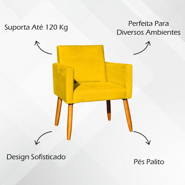 Imagem de Kit 2 Poltronas Cadeiras Decorativas Para Sala Recepção Nina Suede Cores Pé Castanho