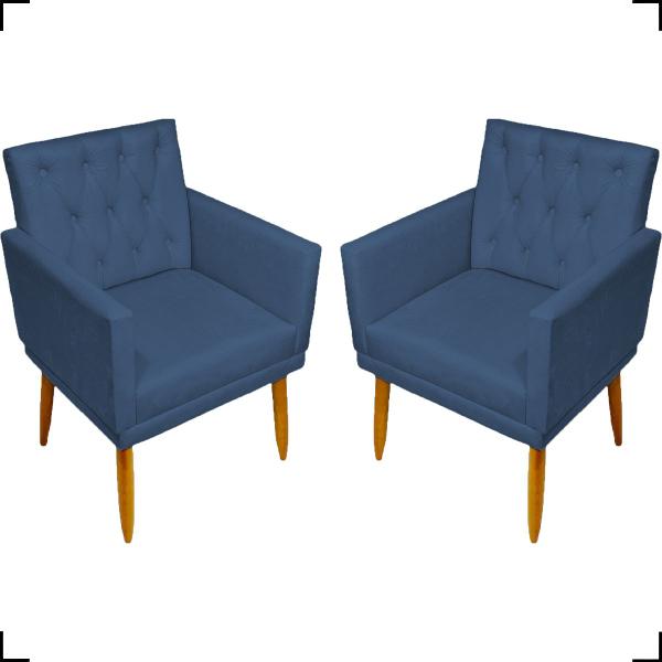 Imagem de Kit 2 Poltronas Capitonê Para Sala Decorativa Nina Suede Cores Pé Castanho 