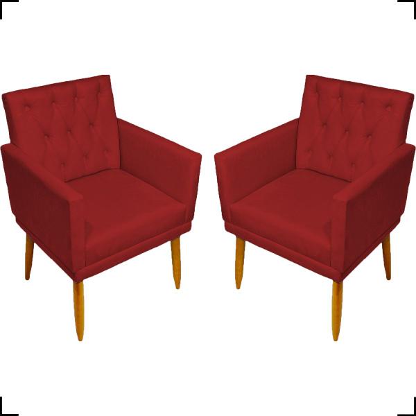 Imagem de Kit 2 Poltronas Capitonê Para Sala Decorativa Nina Suede Cores Pé Castanho 