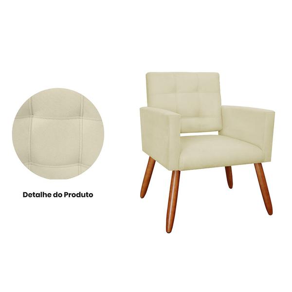 Imagem de Kit 2 Poltronas Dália com 1 Puff Redondo Decorativos para Sala e Quarto Pés Palito Suede Bege - WeD Decor