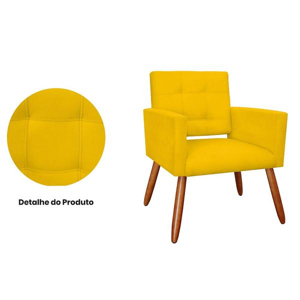 Imagem de Kit 2 Poltronas Dália com 1 Puff Redondo Decorativos Para Sala E Quarto Pés Palito Suede Escolha Sua Cor - WeD Decor