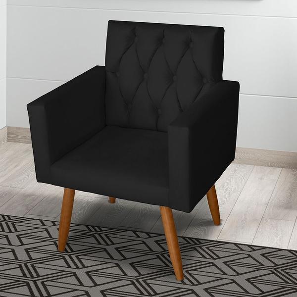 Imagem de Kit 2 Poltronas Decorativa 66cm Thais e Puff Sófia Preto - Mafer