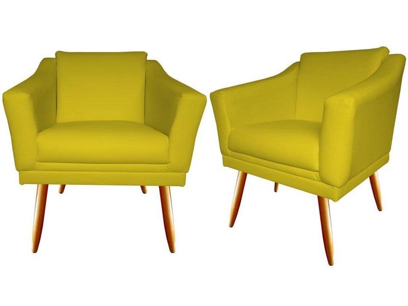 Imagem de Kit 2 Poltronas Decorativa Agatha Suede Amarelo Pés Madeira Ms Decor