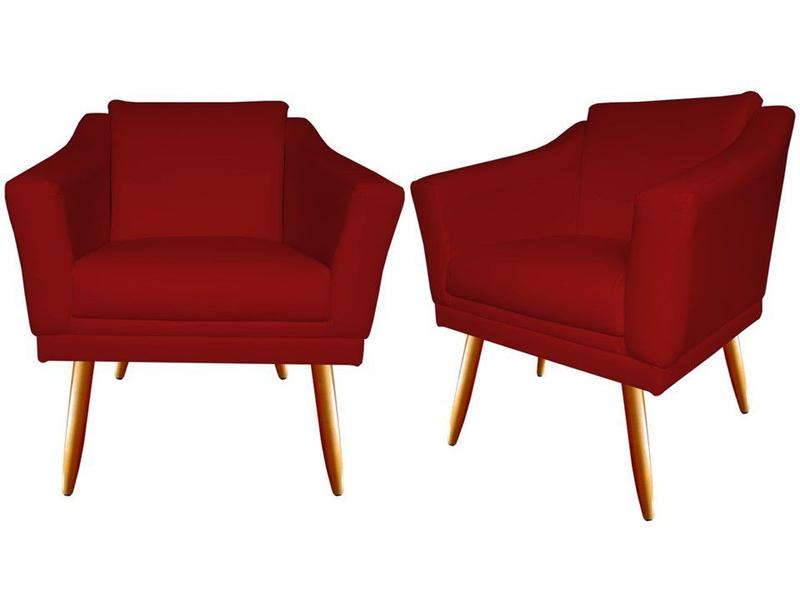 Imagem de Kit 2 Poltronas Decorativa Agatha Suede Vermelho Pés Madeira Ms Decor