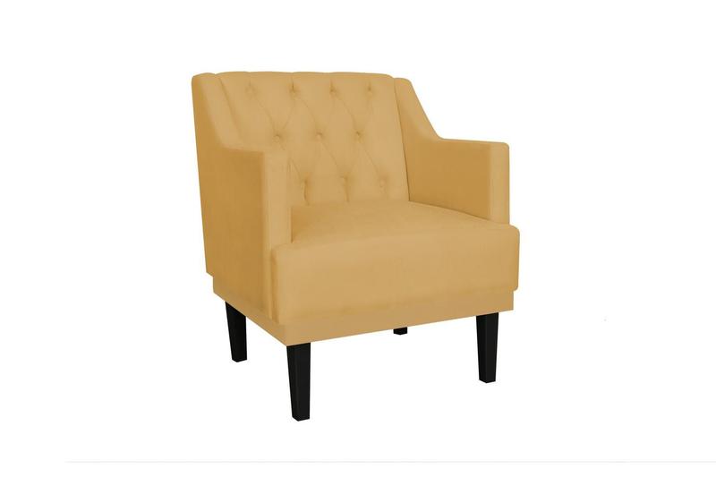 Imagem de Kit 2 Poltronas Decorativa Alice Couro Amarelo Pés Madeira Mz Decor